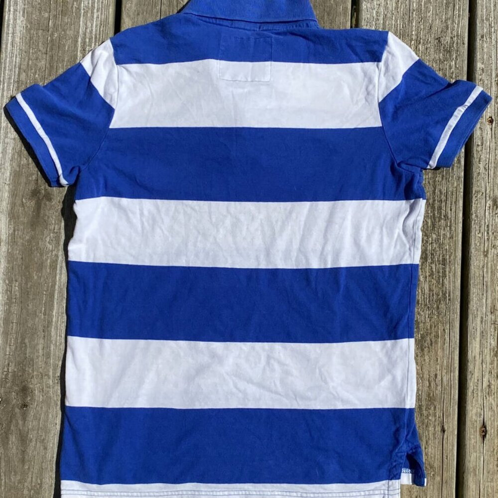 Abercrombie Kids Blue White Striped Muscle Polo Short Sleeve Shirt Boys Large L - Picture 2 of 11